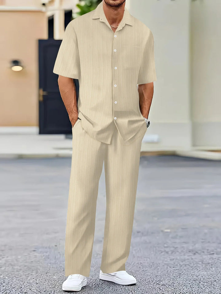 Lightweight Linen Shirt and Pants Set, Vertical Striped Design, Relaxed Fit for Casual and Semi-Formal Wear