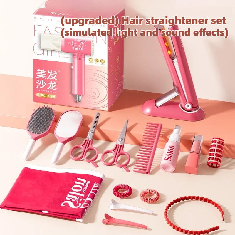 Kids Hair Salon Set Pink Pretend Play Styling Kit With Hair Dryer And Accessories Fall 2025 Gift