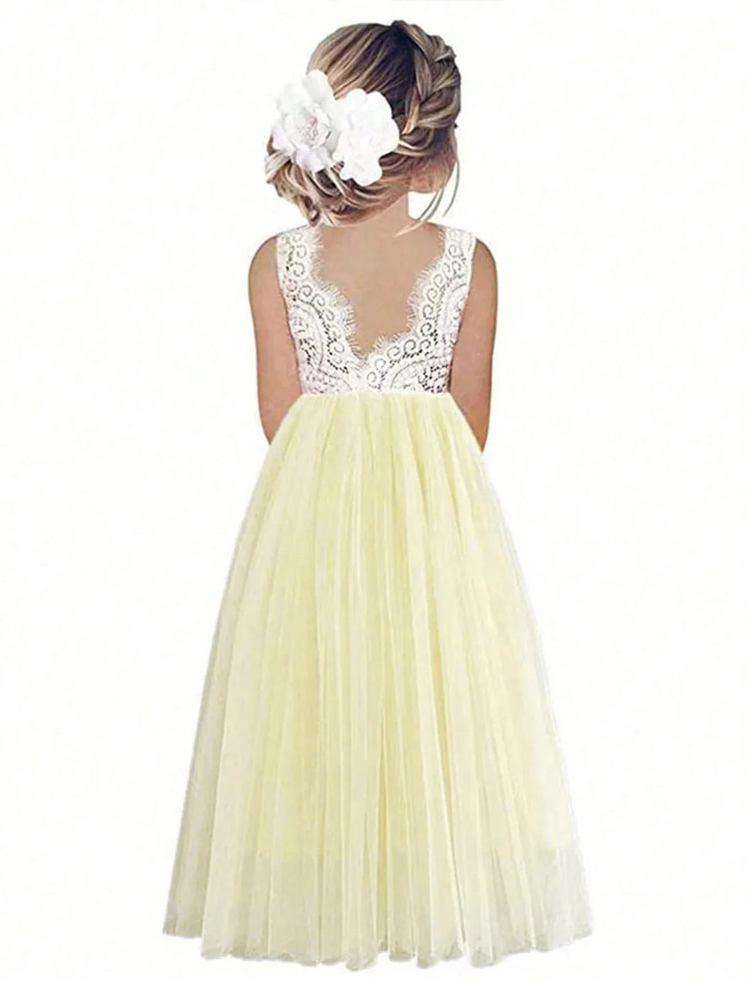 Lightweight Girls’ Flower Girl Dress - Lace Bodice, Flowing Tulle Skirt, Polyester, For Wedding