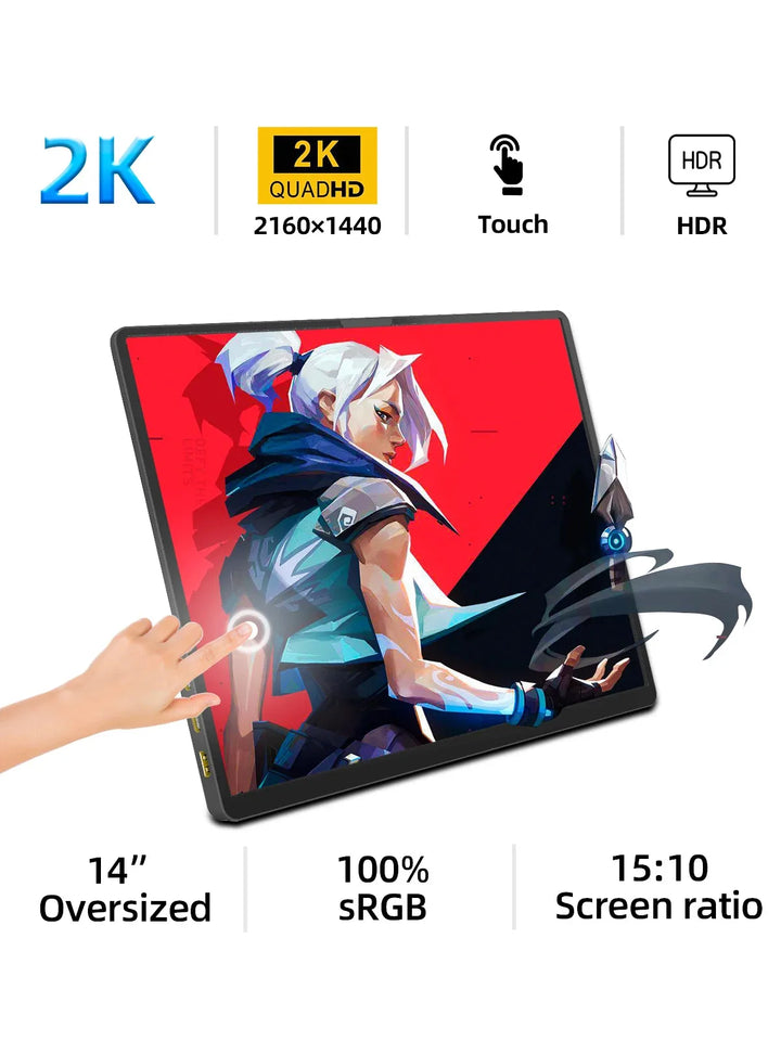 2K 14 Inch Portable Monitor 60Hz HDR Lightweight Travel