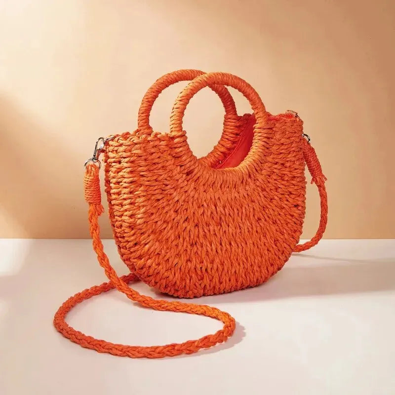 Straw Bag Natural Handwoven Half Moon Beach Tote Crossbody Bag Large Capacity Summer 2026 Vacation Accessory