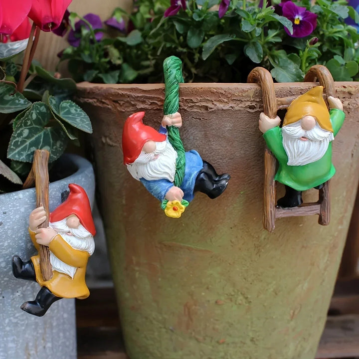 Garden Gnome Ornaments Set - 3pc Hanging Resin Dwarf Figurines For Mini Garden Micro Landscape Decor Outdoor Spring