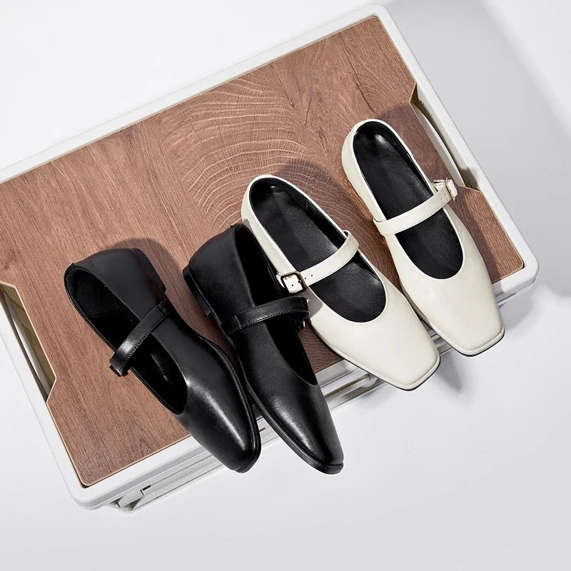 Supportive Women Mary Jane Flats - Square Toe, Leather