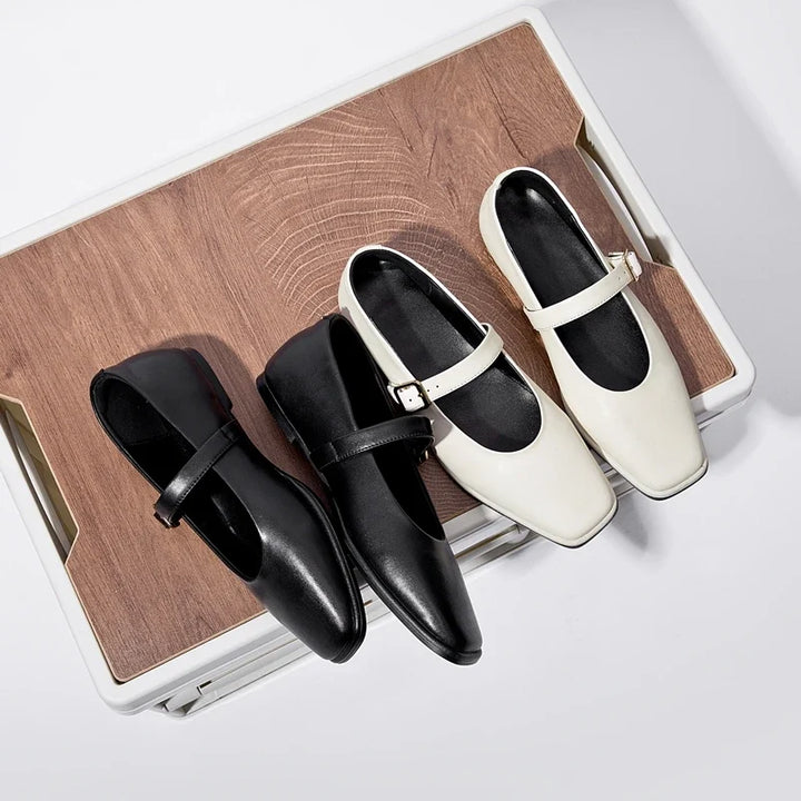 Supportive Women Mary Jane Flats - Square Toe, Leather