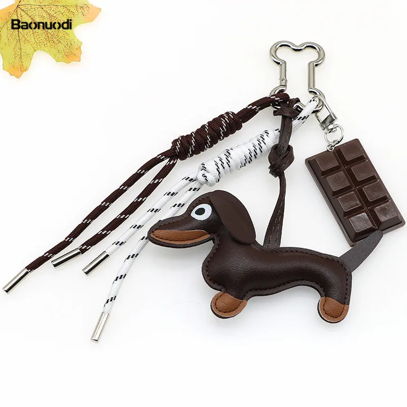 Dachshund Pu Leather Bag Charm Baseball Keychain Gift