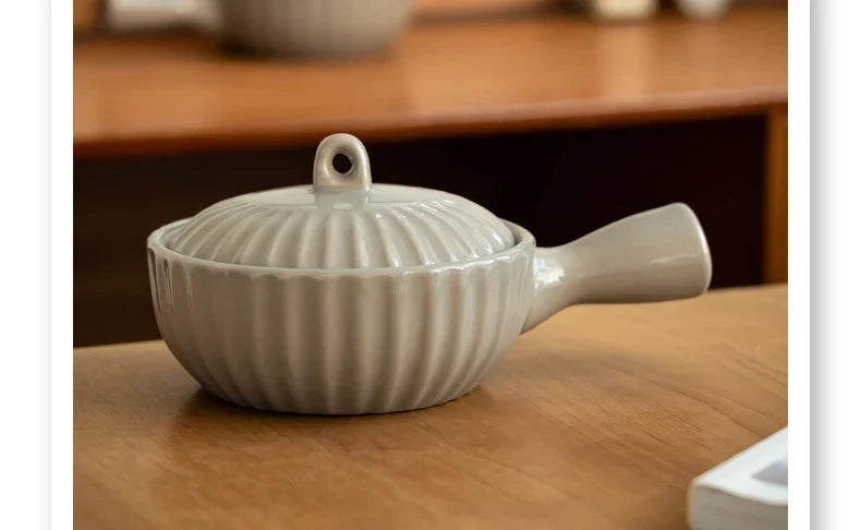 Ceramic Single Handle Bowl With Lid Japanese Style