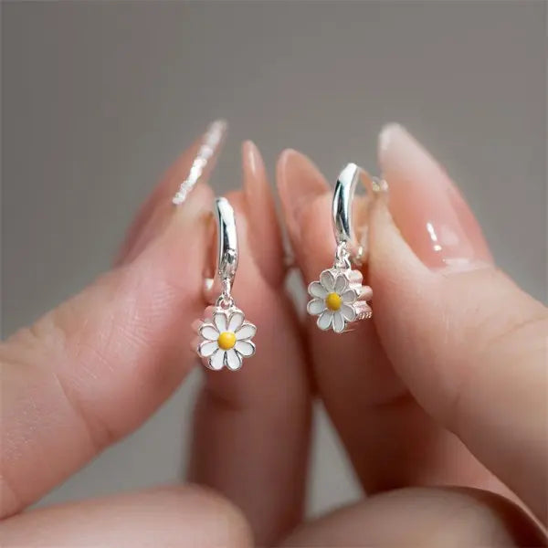 Crystal Flower Earrings Pearl Drop Gold Tone – Korean Style Party Jewelry, Fall 2026 Gift Idea