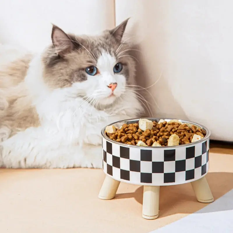 A Cat Bowl For Cats And Dogs - Tall Polka-Dot Stainless Steel Bowl, Anti-Overturn Design, Perfect for Drinking Water and Food
