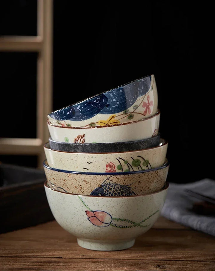 Ceramic 4.5 Inch Japanese Rice Bowl Retro Home Tableware