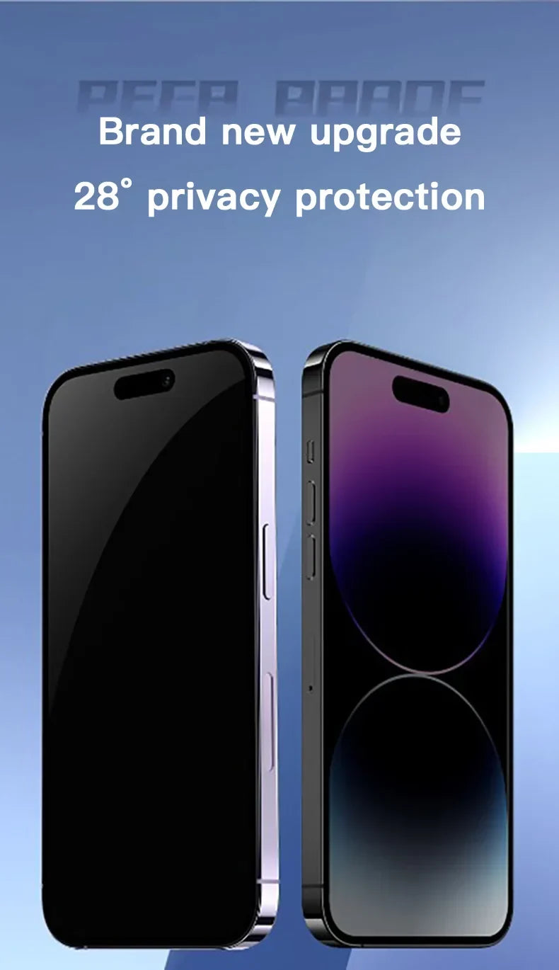 Privacy Tempered Glass Screen Protector for iPhone 16 15 14 13 12 - Anti-Spy Auto-Dust Removal Shield