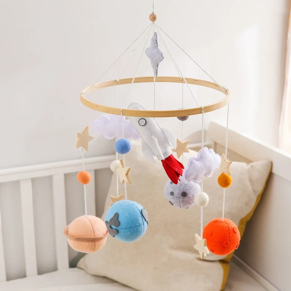 Wooden Rocket Crib Mobile Newborn Sensory Toys Soothing