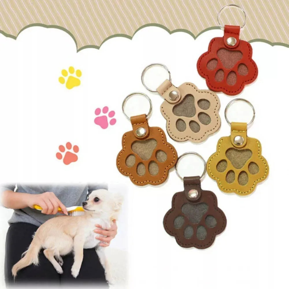 Pet Hair Keychain Paw Pendant PU Leather Hair Holder