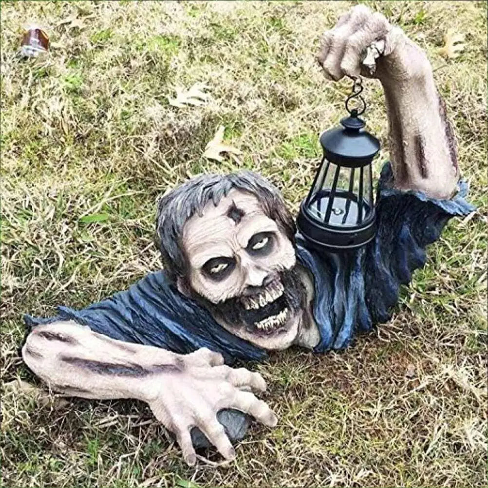 Zombie Garden Statue With LED Lantern Outdoor Horror Decor For Yard Patio Lawn Halloween 2026 Gift