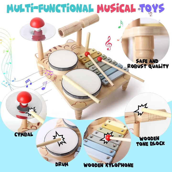 Wooden Xylophone Drum Set For Toddlers Montessori Musical Toy