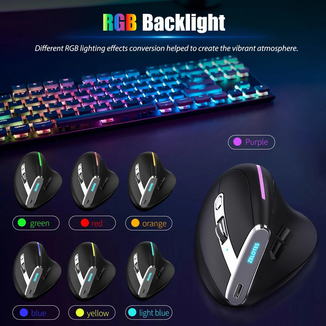Bluetooth Vertical Ergonomic Mouse With OLED Screen