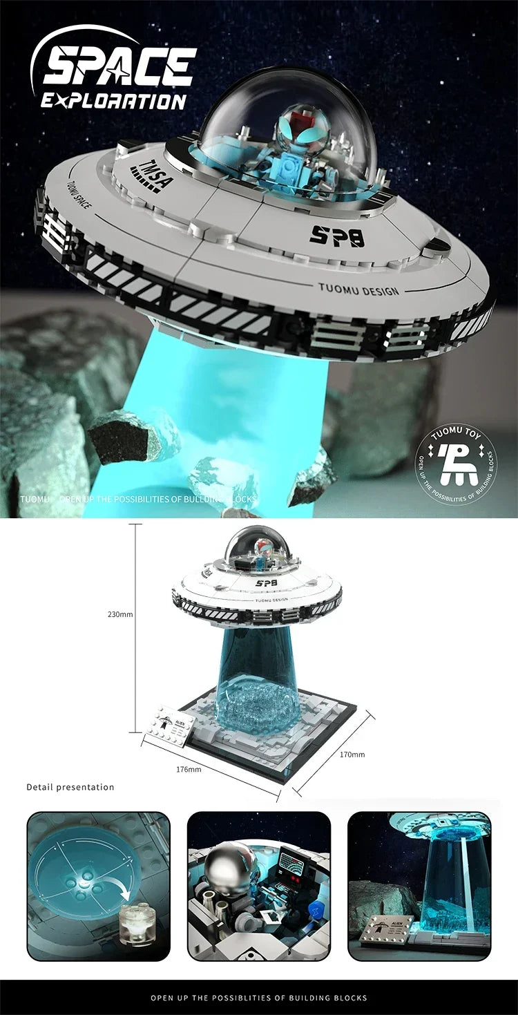 LED Light Up UFO Building Blocks Set 700 Piece Interlocking STEM Toy Summer 2026 Gift Idea