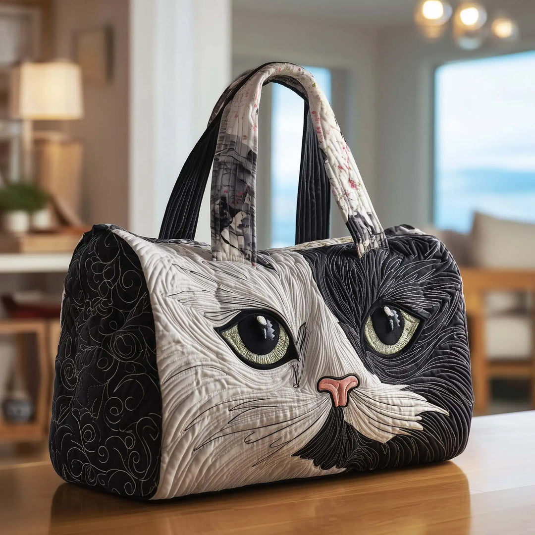 Soft Unisex Travel Tote - Quilted, Cat-Embroidered Fabric, For Beach, Hiking, Camping