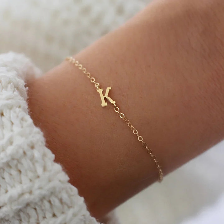 Initial Letter Bead Bracelet Thin Chain Minimalist Elegant