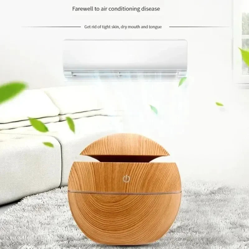 USB Ultrasonic Cool Mist Sprayer Aroma Diffuser Mini Wood Grain Humidifier for Home Use
