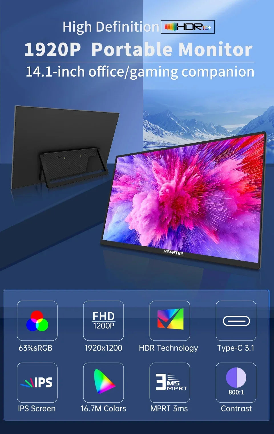 Portable 14.1 Inch 1080P IPS Gaming Monitor With Stand