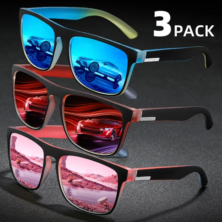 Polarized Sunglasses Three Pack Square Gradient Frames UV400 Anti Glare For Summer Travel Gift