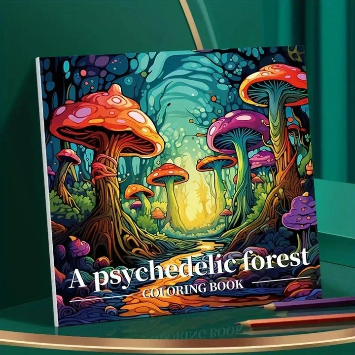 colouring Book 22 Page Psychedelic Forest Stress Relief Activity Gift Fall 2025 Trend