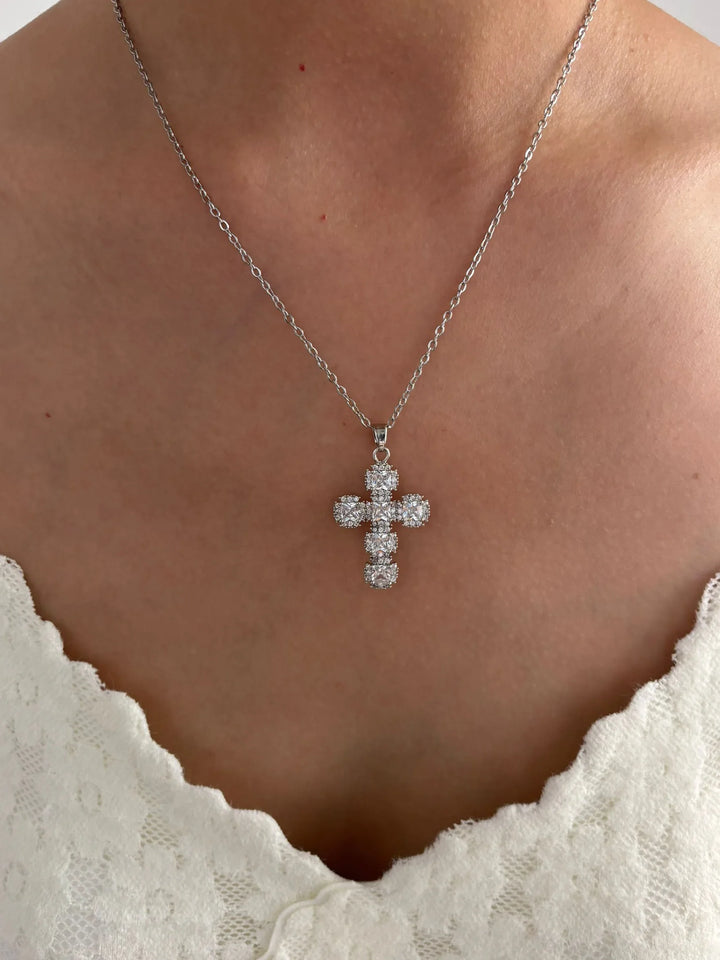 Cross Pendant Necklace Gold Tone - Cubic Zirconia Jewelry, Stainless Steel Chain, Fall 2026 Gift Idea