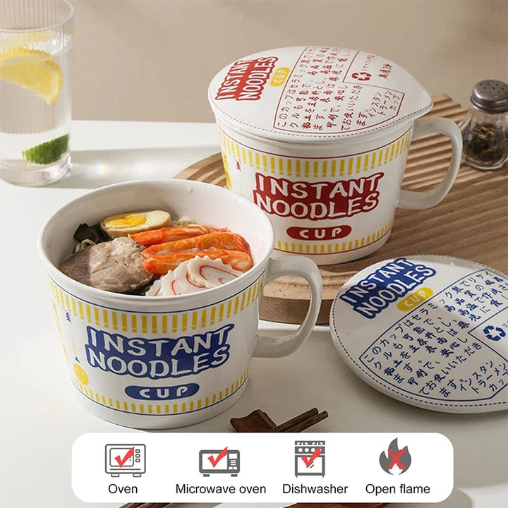 Instant Noodle Bowl Ceramic With Handle And Lid Large