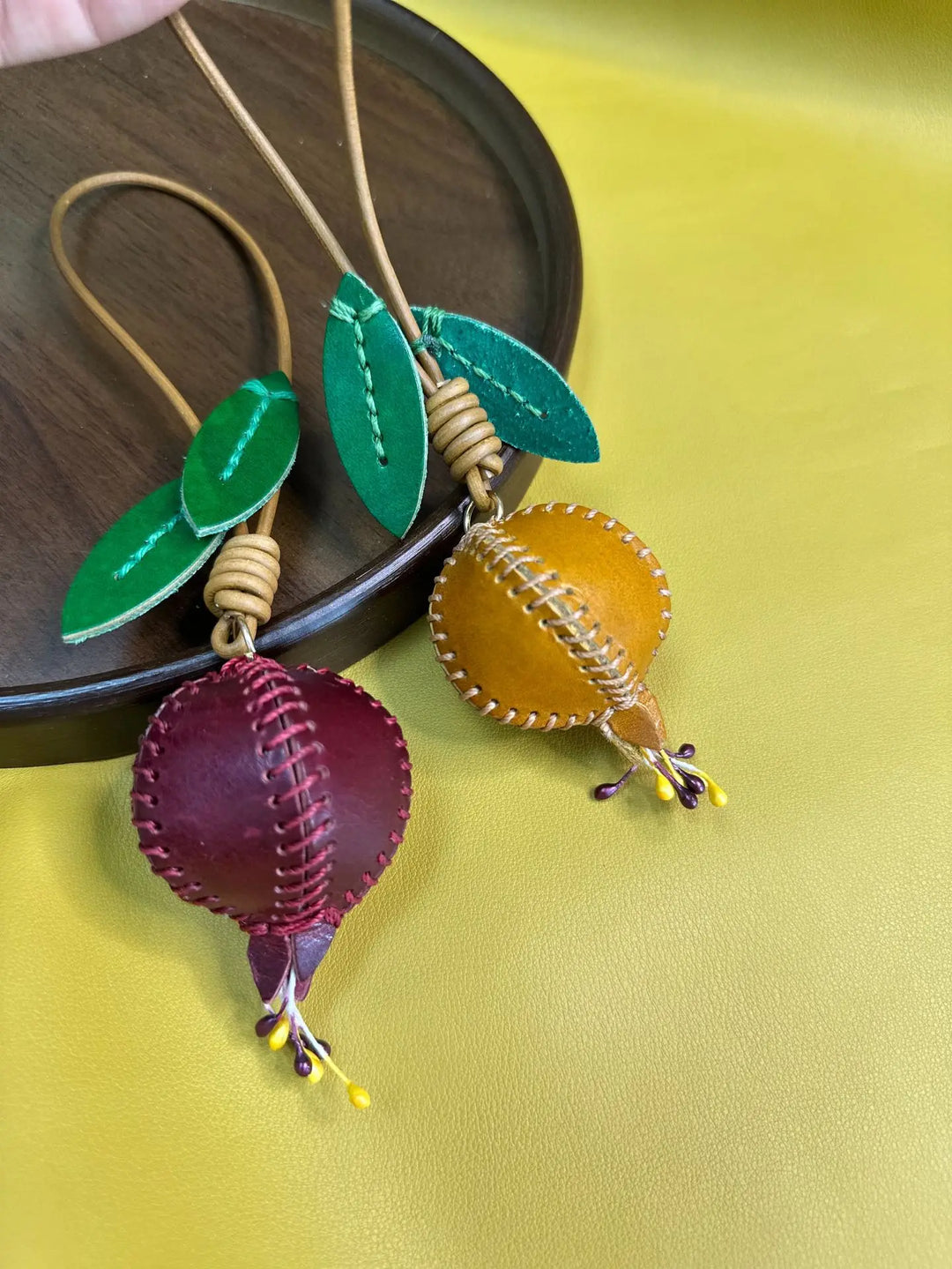 Pomegranate Leather Charm Keychain Bag And Car Decor