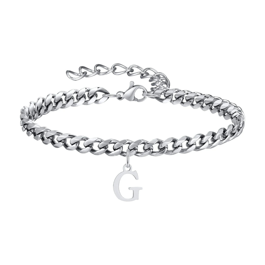 Initials Cuban Link Bracelet Stainless Steel Adjustable