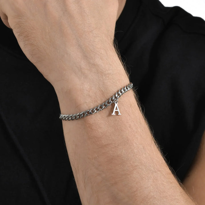 Initials Cuban Link Bracelet Stainless Steel Adjustable