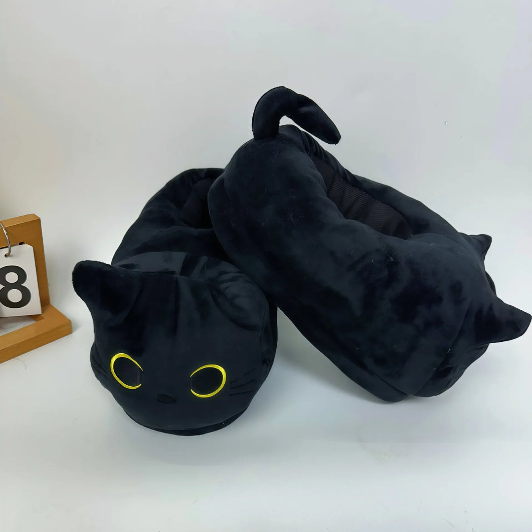 Soft Cozy Unisex Slippers - Siamese Cat Plush Cartoon Design, Canvas, Indoor Use
