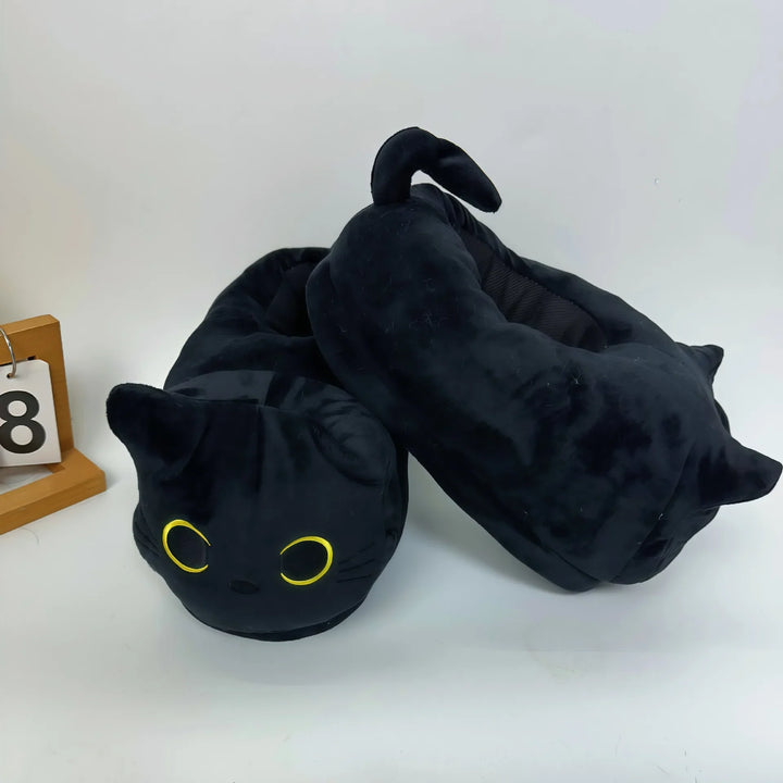 Soft Cozy Unisex Slippers - Siamese Cat Plush Cartoon Design, Canvas, Indoor Use