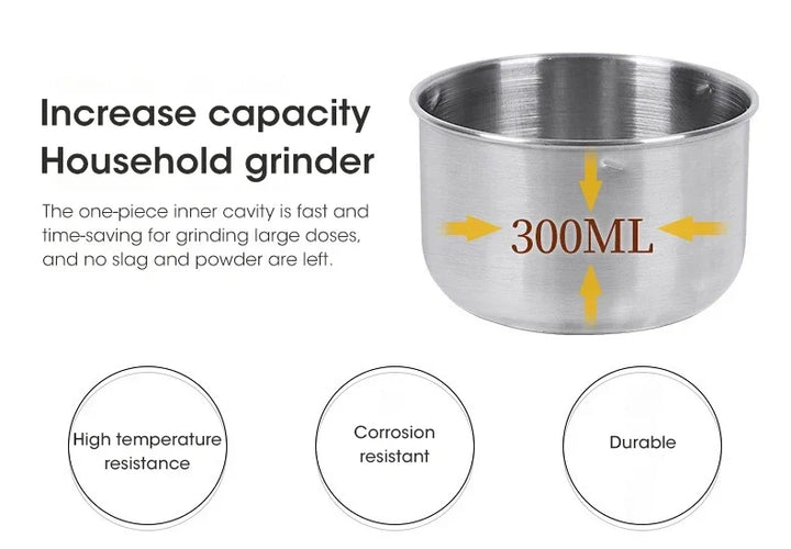 Coffee Grinder Mini Electric Stainless Ultrafine 300ml