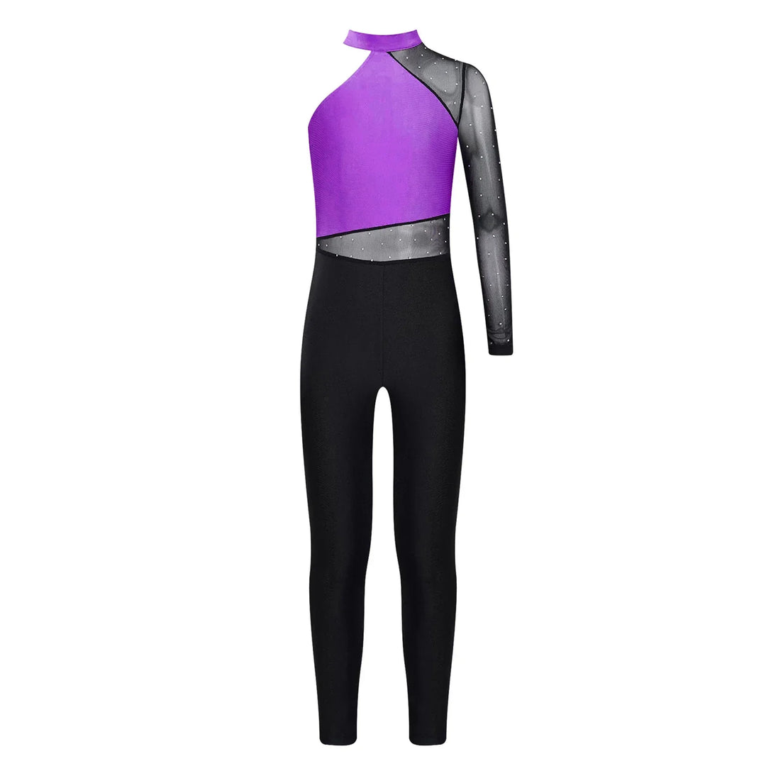 Stretchy Girls Unitard – Long Sleeve, Snakeskin, Polyester, Nylon, Elastane, For Ballet, Rhythmic Gymnastics