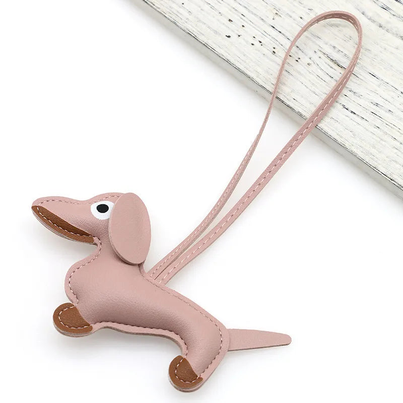 Dachshund Pu Leather Bag Charm Baseball Keychain Gift