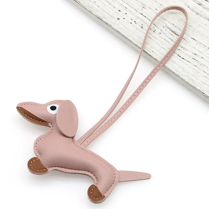 Dachshund Pu Leather Bag Charm Baseball Keychain Gift