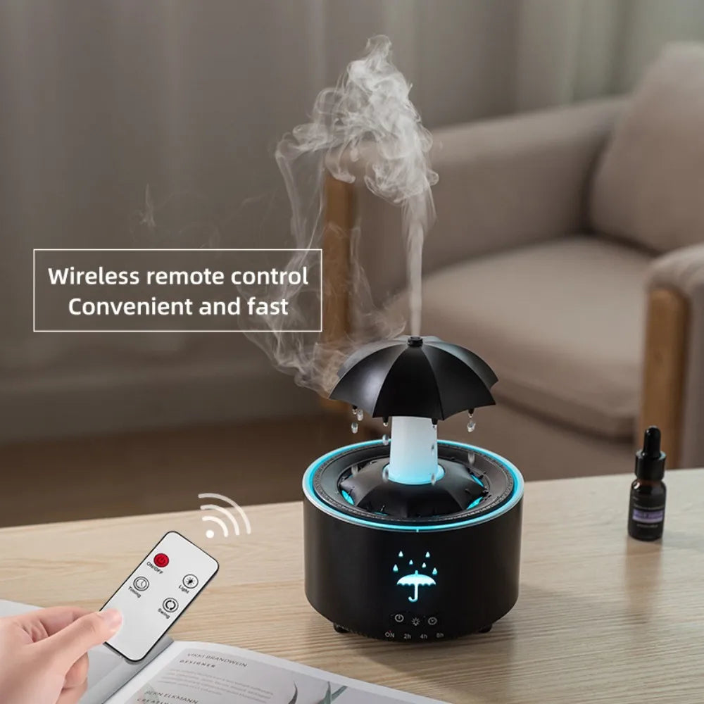 Rotating Umbrella Water Drop Humidifier with Night Lights, Essential Oil Aroma Diffuser for Home, Mute Spray, 300ML Capacity