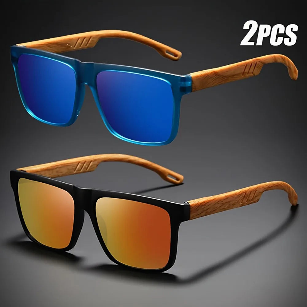 Sunglasses Square Frame Unisex Outdoor Eyewear UV400 Protection Summer 2026 Trend Wood Grain Hinges
