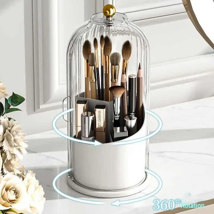 Rotatable Cosmetic Organiser - Transparent Dustproof Makeup Holder for Brushes &amp; Lipsticks
