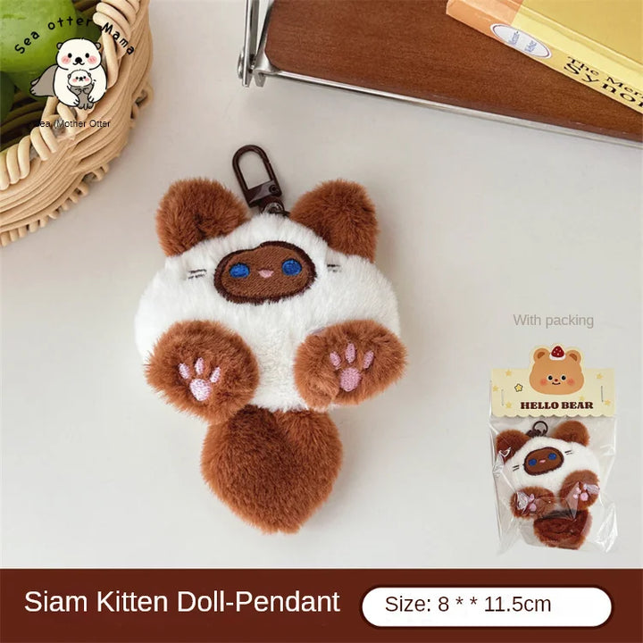 Plush Cat Keychain Cute Rabbit Fur Bag Charm Gift Decor