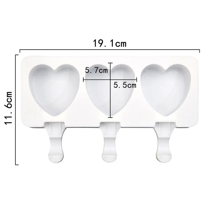 Heart-Shaped Silicone Ice Cream Mold, 3 Cavity Design for Chocolate, Pudding, and More, Food-Grade, Easy Release
