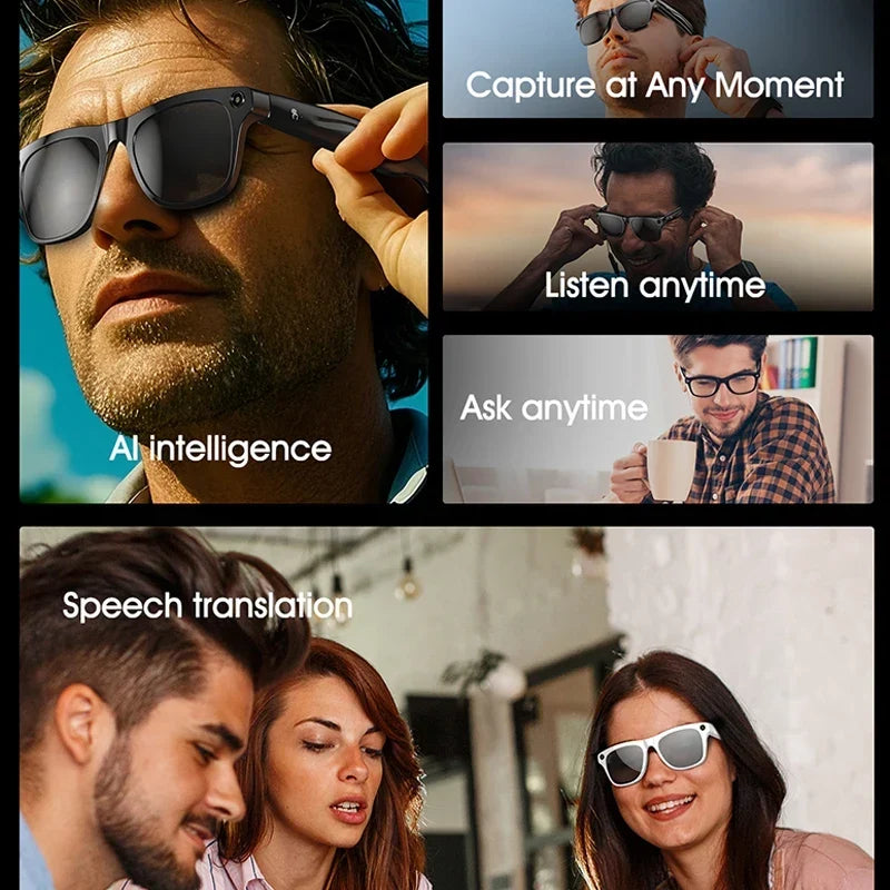 Smart AI Camera Glasses Bluetooth Call Voice Assistant