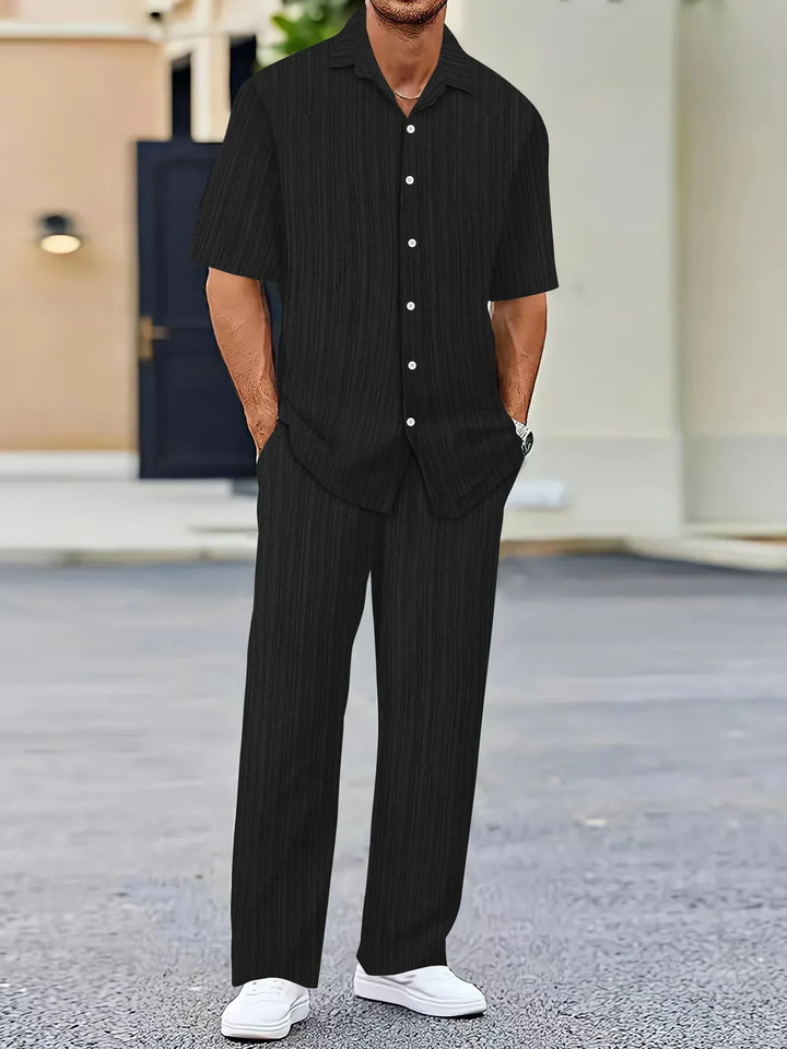 Lightweight Linen Shirt and Pants Set, Vertical Striped Design, Relaxed Fit for Casual and Semi-Formal Wear
