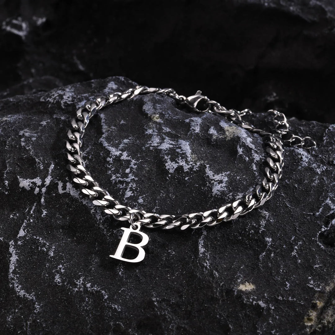 Initials Cuban Link Bracelet Stainless Steel Adjustable