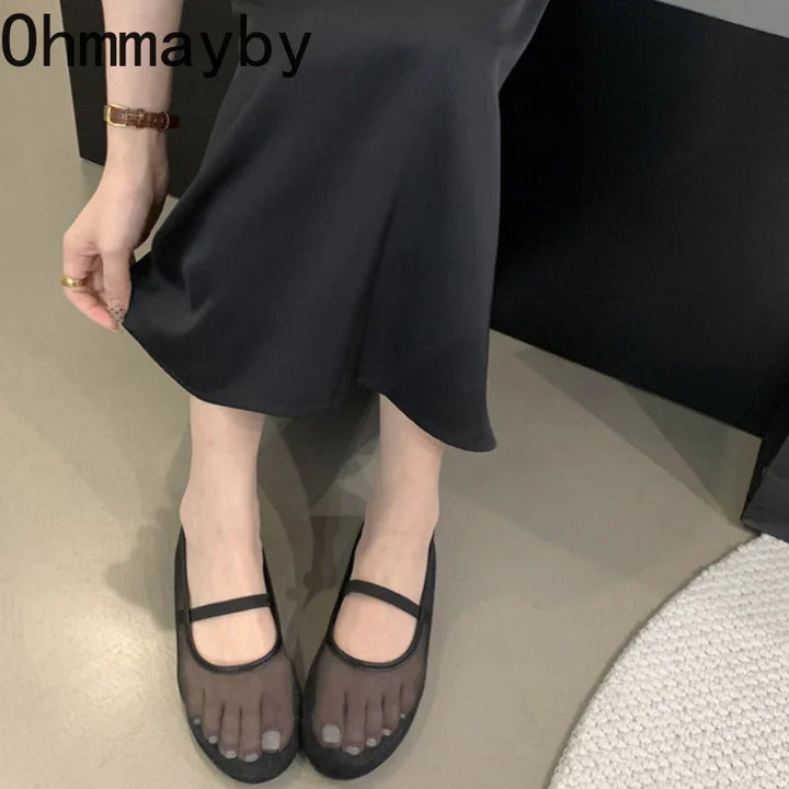 Lightweight Women’s Mary Jane Flats - Shallow Mesh, Casual