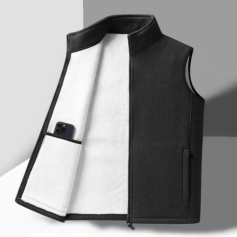 Warm Mens Fleece Vest - Sleeveless, Lamb Fleece, Winter