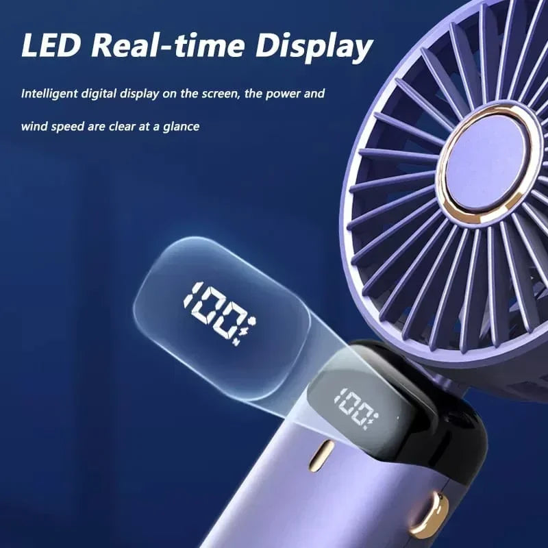 Handheld Mini Fan 3000mAh Portable USB Rechargeable Desk Fan 5 Speed Neck Hanging Outdoor Display Screen