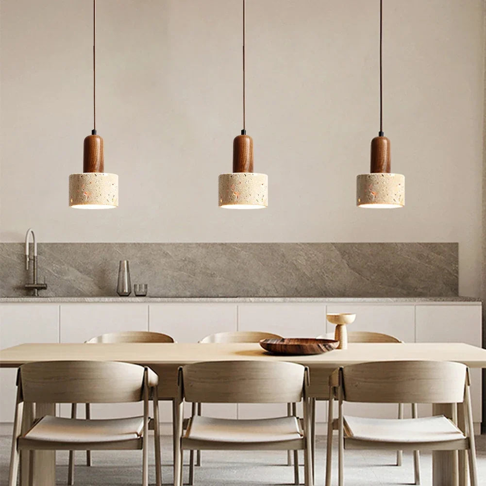 Japandi Japanese Pendant Light Wood And Travertine Bedside Lamp