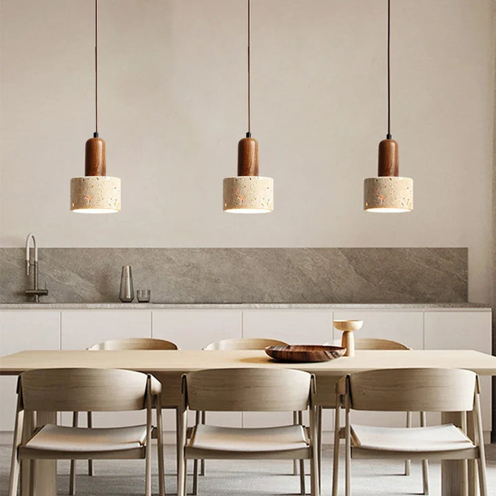 Japandi Japanese Pendant Light Wood And Travertine Bedside Lamp